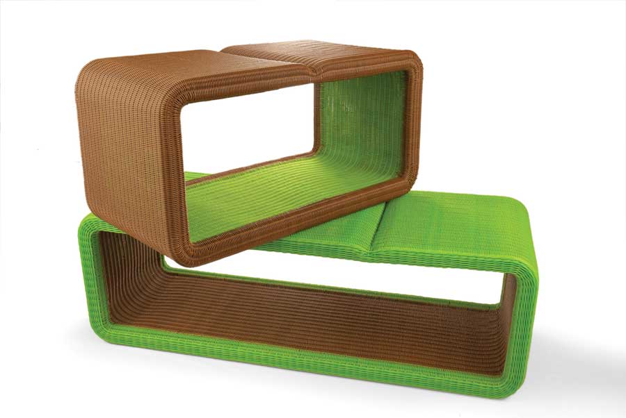 Hollow bench, Lebello, Single: $260; double: $456; triple: $656, www.lebello.com, 80 percent recycled aluminum and zero-VOC high-density polyethylene